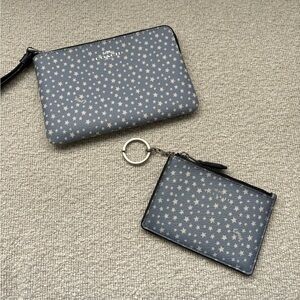 Coach Blue Star Print Wristlet and Card Holder Set